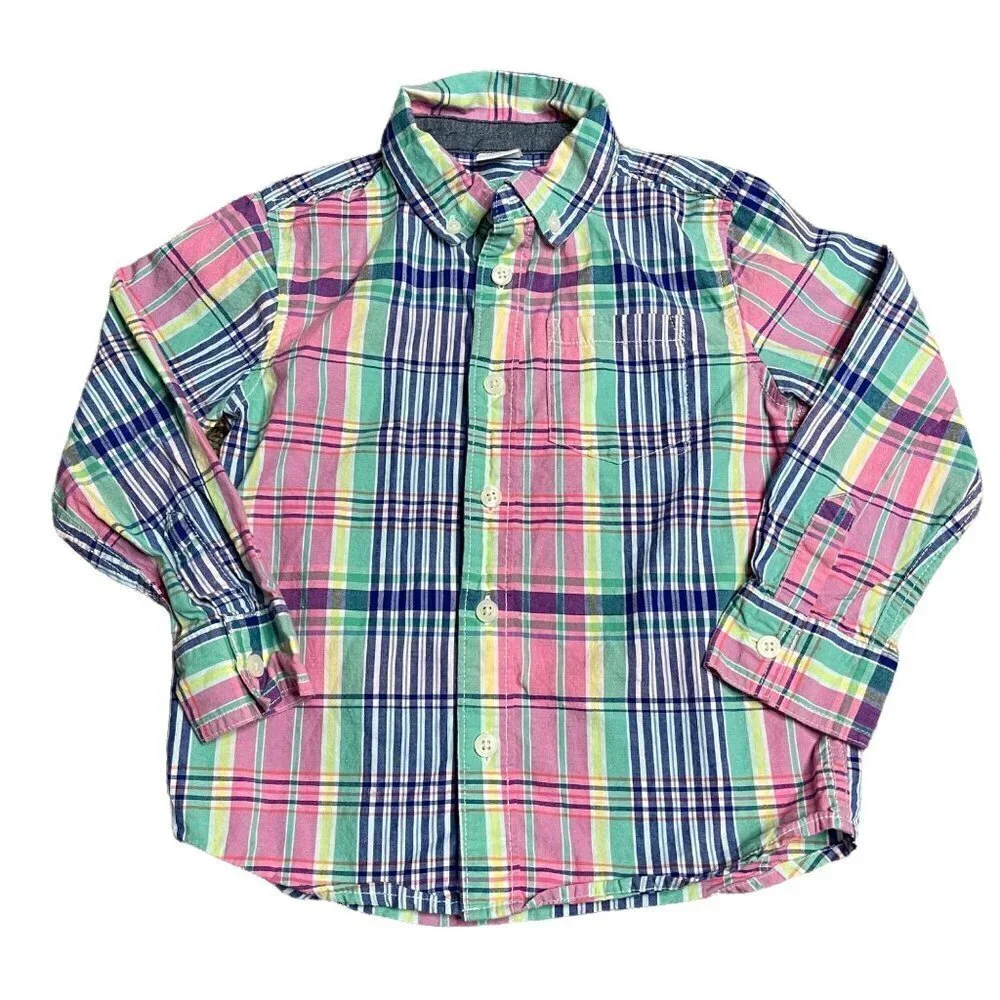 2 Boy's Button Front Shirts Long Sleeve Gymboree/ Cat & Jack Size 4T